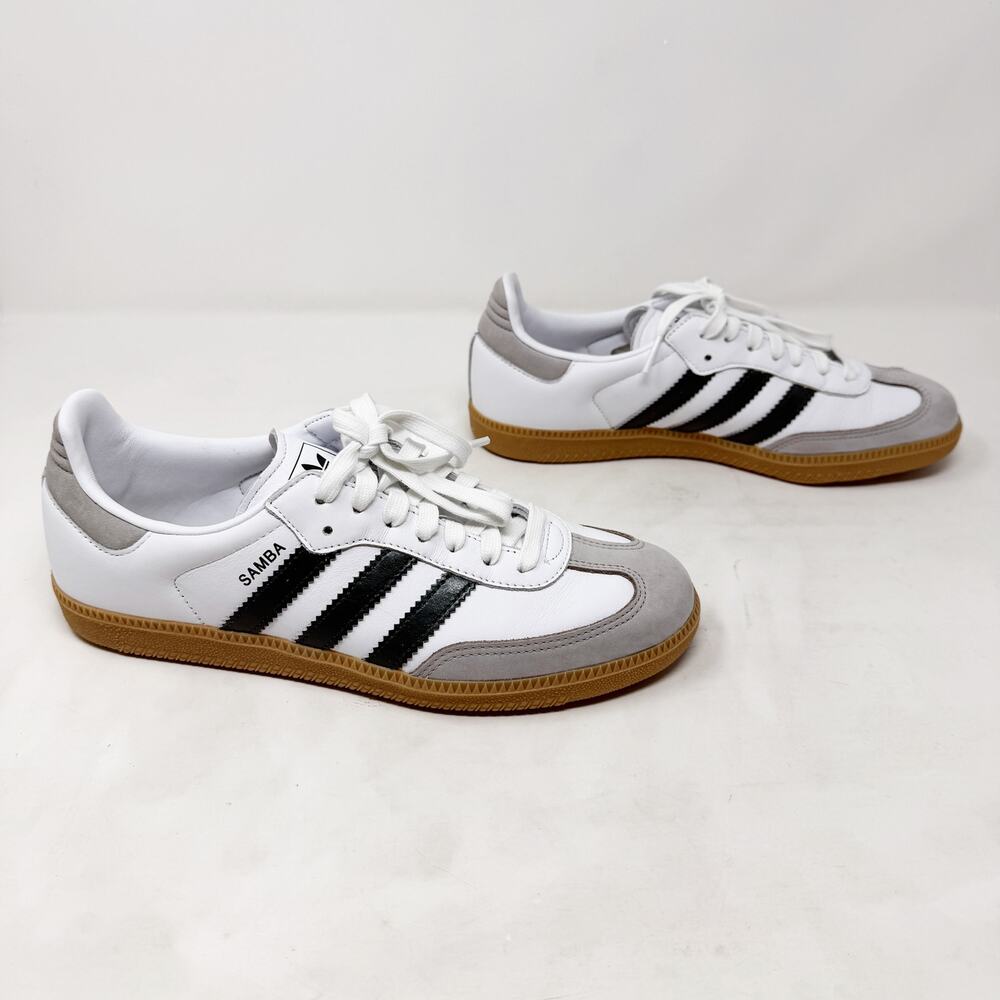 [Adidas] Sambas OG White Forest Green Stripes Lace Up Casual Sneakers Size 9 EUC